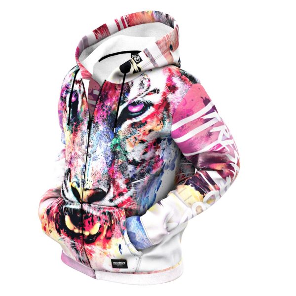 Aquarelle Tiger Zip Up Hoodie Hot on Sale - Image 2