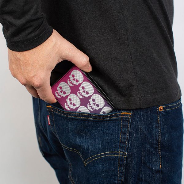 Bi-Fold Wallet - Checker & Stripe Skulls Gradient Blue Fuchsia Hot on Sale - Image 5